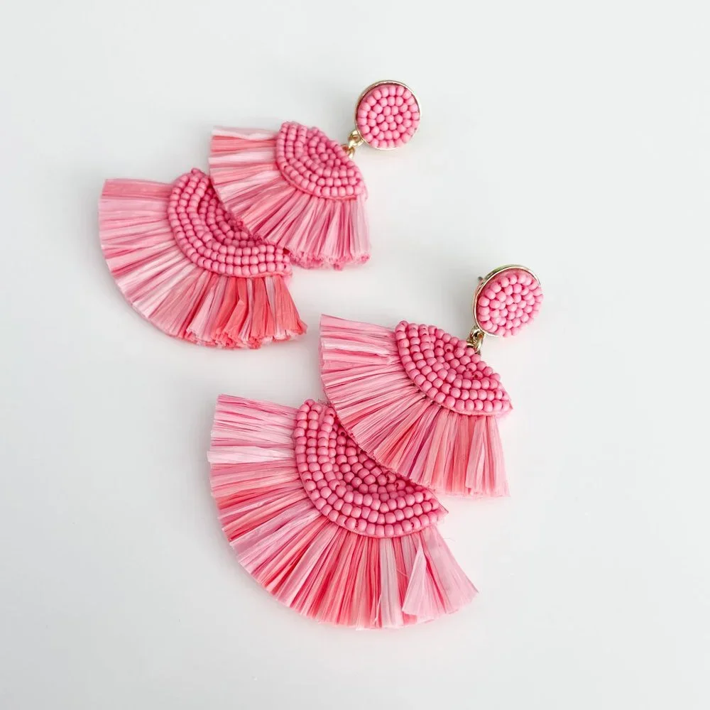 J. Crew Factory Beaded Fan Statement Earrings (Spring Blossom) - Picture 2 of 3